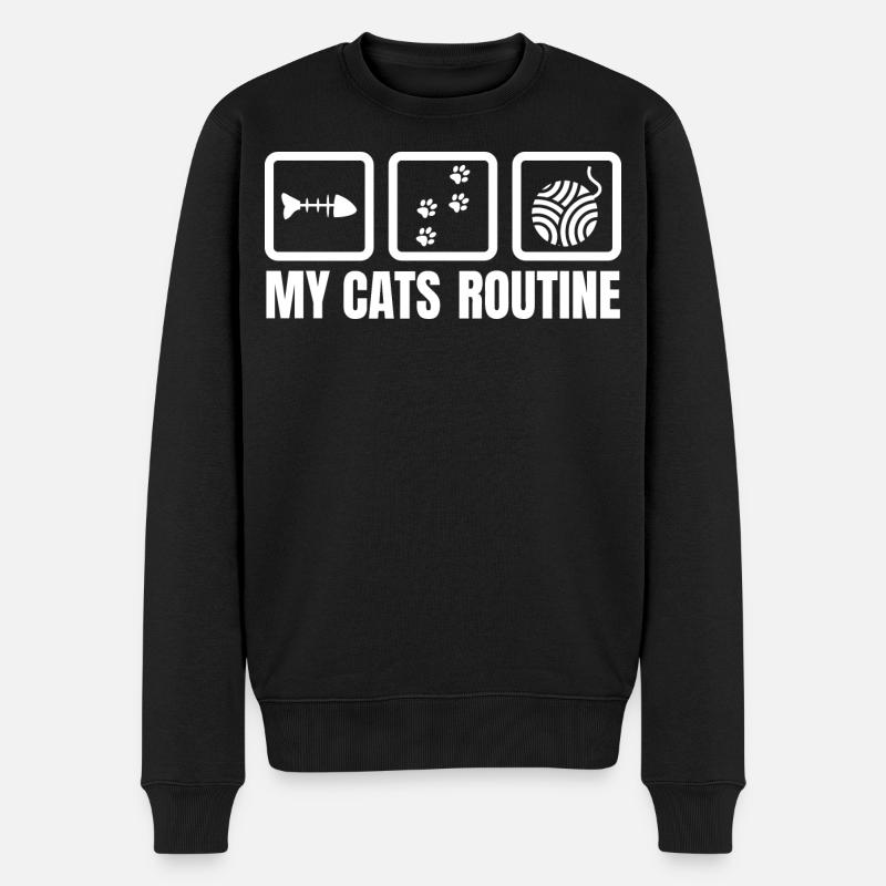 Routine meiner Katze - Männer Premium Bio Pullover - Schwarz