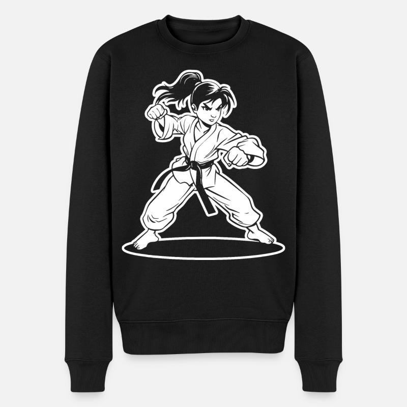 Karate Mädchen Cartoon Stil - Männer Premium Bio Pullover - Schwarz