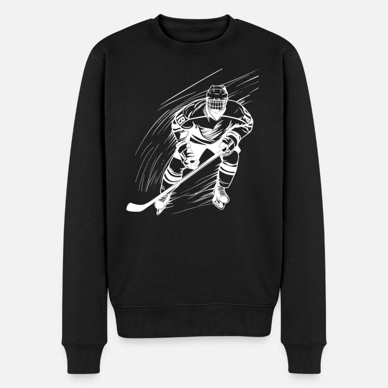 Eishockeyspieler Skizze - Männer Premium Bio Pullover - Schwarz