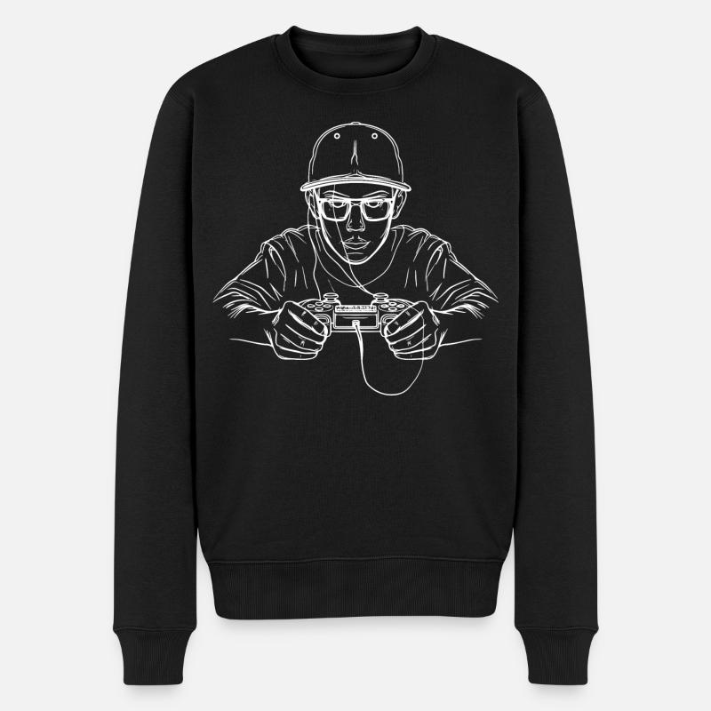 Gamer Skizze - Männer Premium Bio Pullover - Schwarz