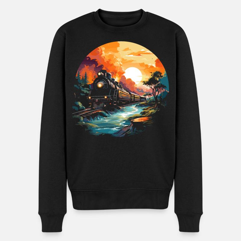 Eisenbahn Porträt - Männer Premium Bio Pullover - Schwarz