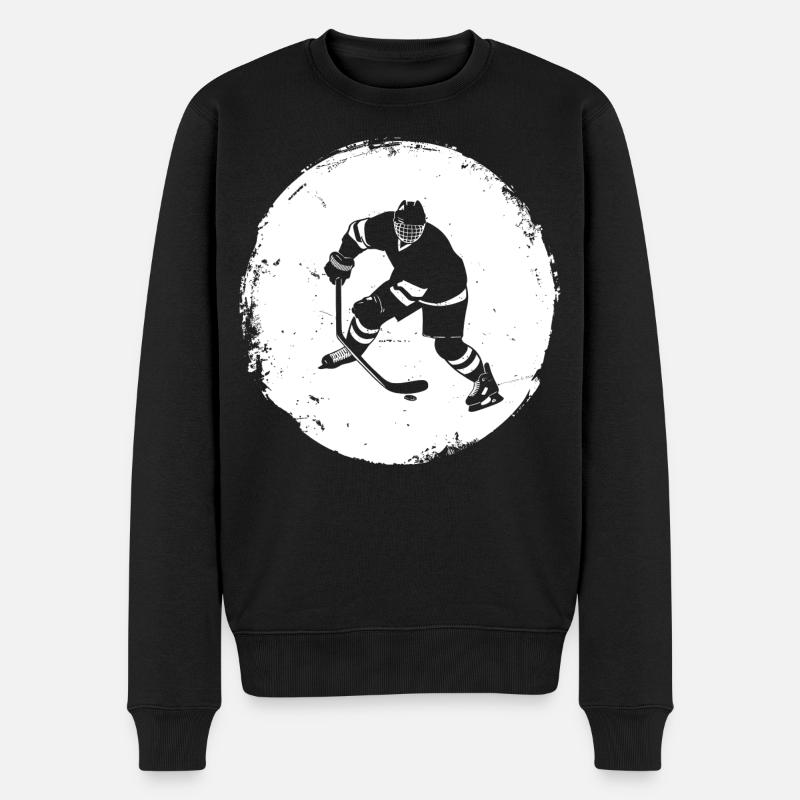 Eishockeyspieler Zeichnung - Männer Premium Bio Pullover - Schwarz