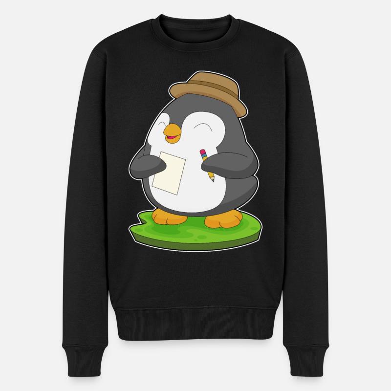 Pinguin Schüler Bleistift Schule - Männer Premium Bio Pullover - Schwarz