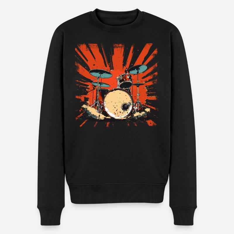 Retro Schlagzeug Grafik - Männer Premium Bio Pullover - Schwarz