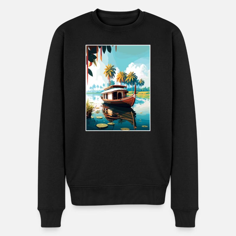 Kerala Indien Reise Poster Souvenir Postkarte Farbe - Männer Premium Bio Pullover - Schwarz