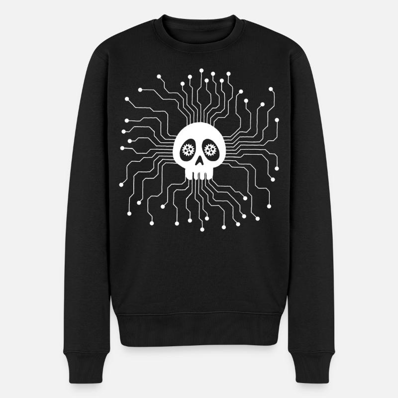 Crâne microprocesseur blanc - Pull Premium bio Homme - noir
