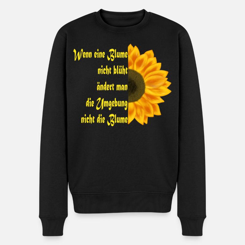 Sonnenblume trifft Textkunst - Männer Premium Bio Pullover - Schwarz