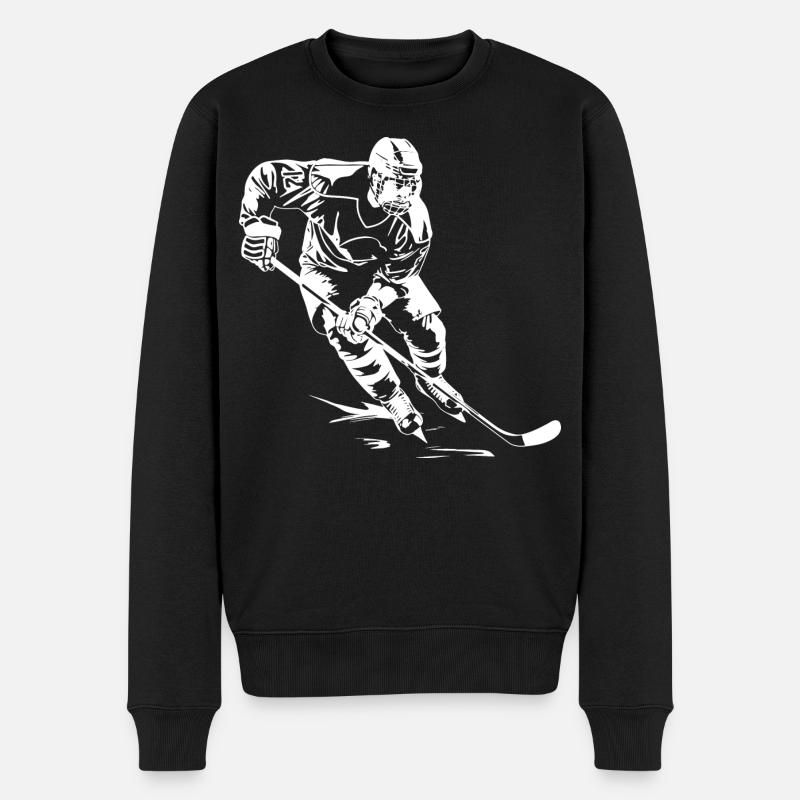 Eishockeyspieler Zeichnung - Männer Premium Bio Pullover - Schwarz