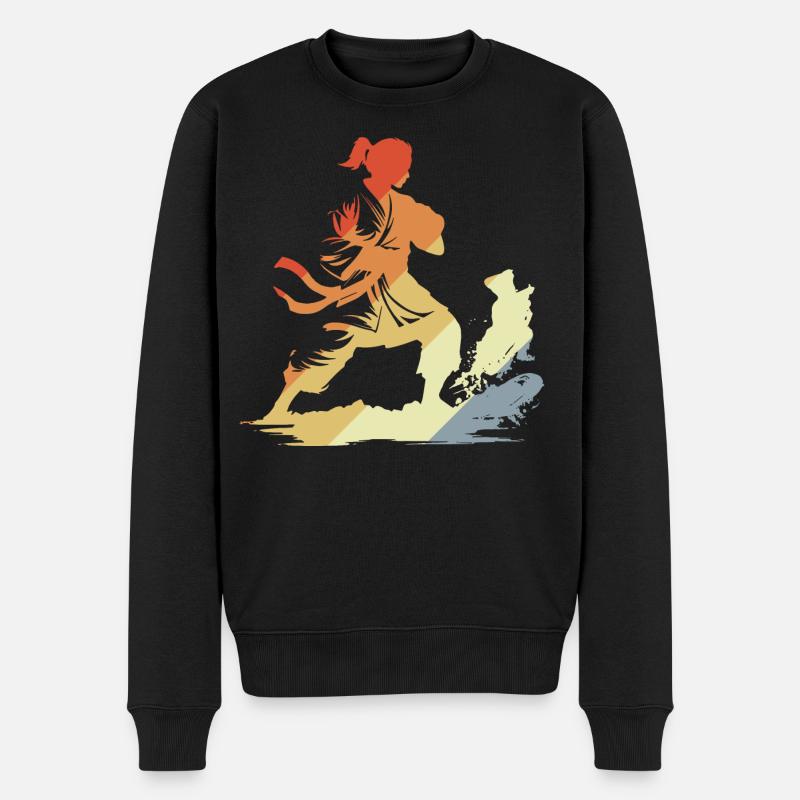 Weibliche Karateka Retro - Männer Premium Bio Pullover - Schwarz