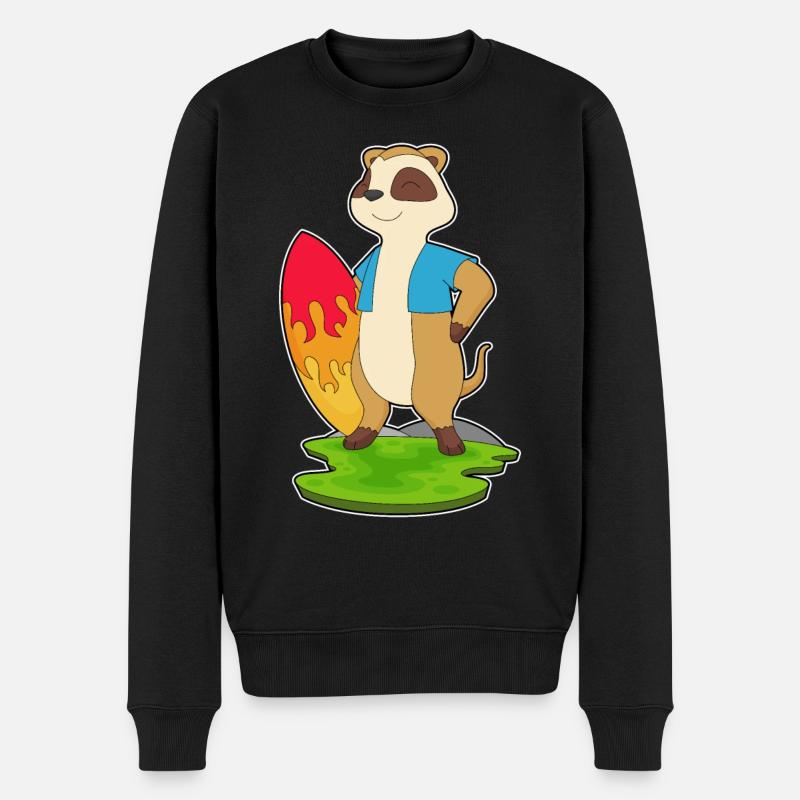 Erdmännchen Surfer Surfbrett - Männer Premium Bio Pullover - Schwarz