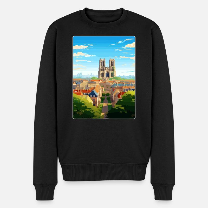 Reims Frankreich Reise Poster Souvenir Postkarte Farbe - Männer Premium Bio Pullover - Schwarz