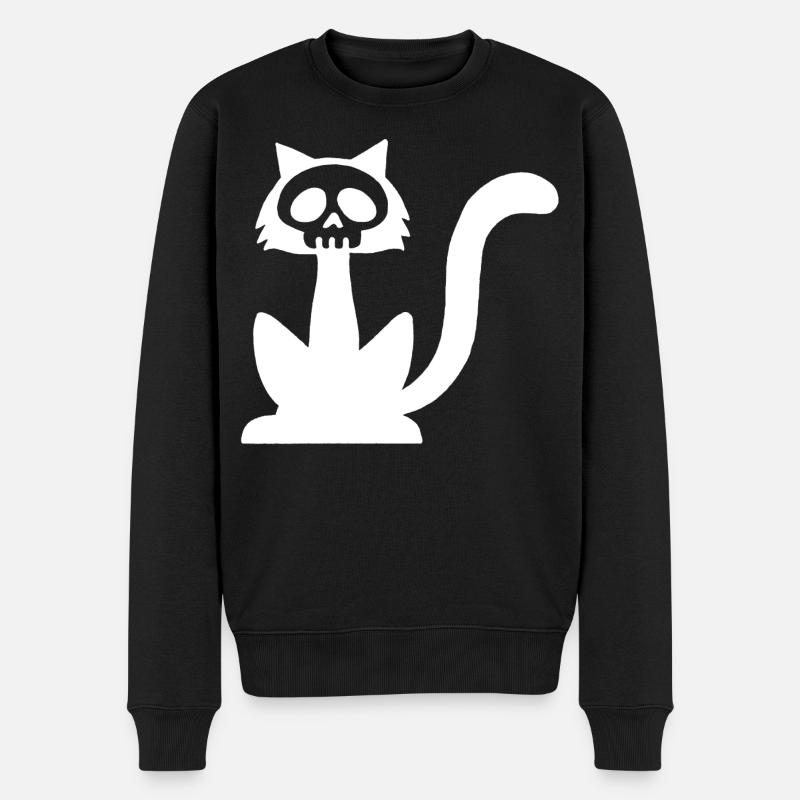 Weißer Katzenschädel - Männer Premium Bio Pullover - Schwarz
