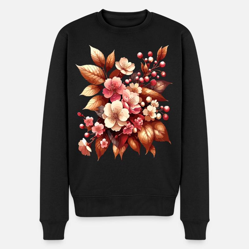 Boho Blumenstrauß Herbstblütenzauber - Männer Premium Bio Pullover - Schwarz