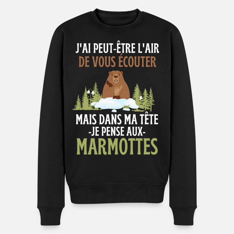 Dans ma tête je pense aux marmottes - Pull Premium bio Homme - noir