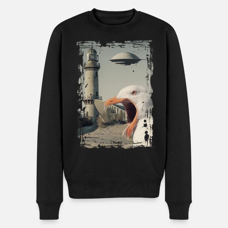 UFO - Möwe - Rostock - Teepot - Warnemünde - Männer Premium Bio Pullover - Schwarz