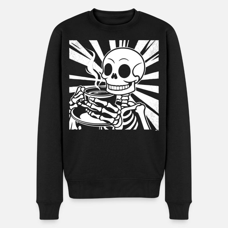 Squelette buvant du café - Pull Premium bio Homme - noir