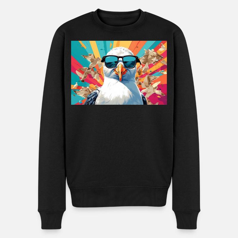 Coole Möwe im Getümmel - Männer Premium Bio Pullover - Schwarz