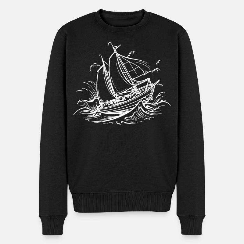 Segelschiff Zeichnung - Männer Premium Bio Pullover - Schwarz