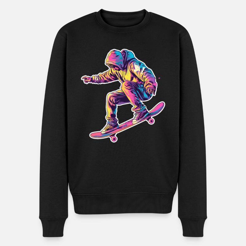 Retro Skateboarder - Männer Premium Bio Pullover - Schwarz
