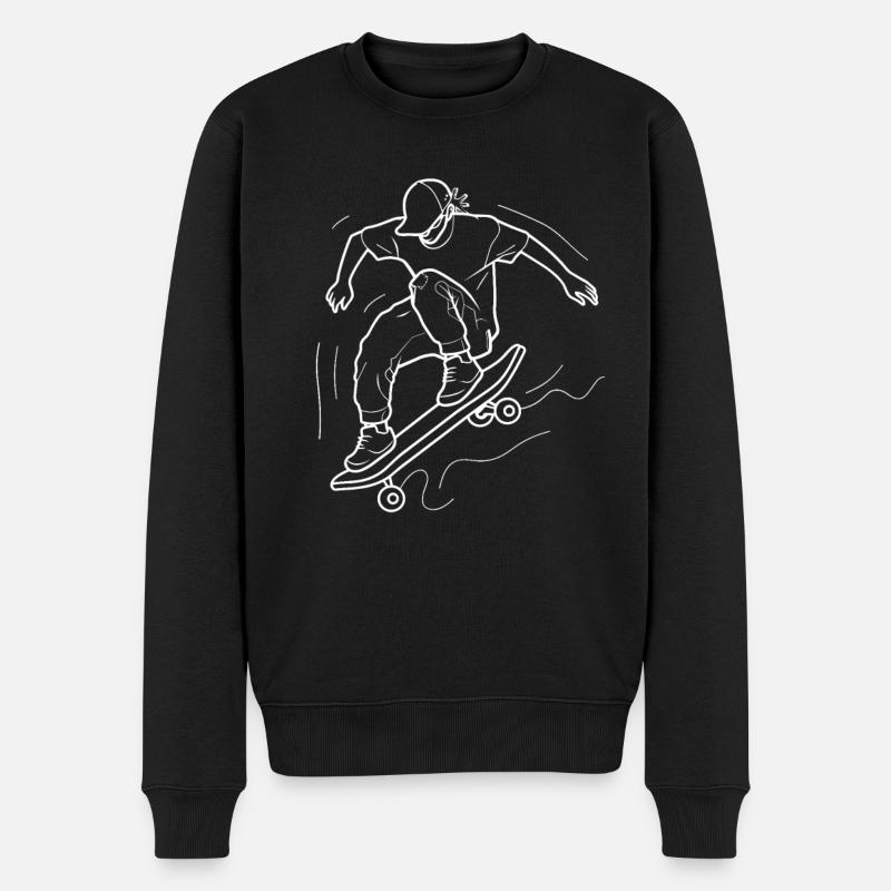 Skateboarding Junge Line Art - Männer Premium Bio Pullover - Schwarz