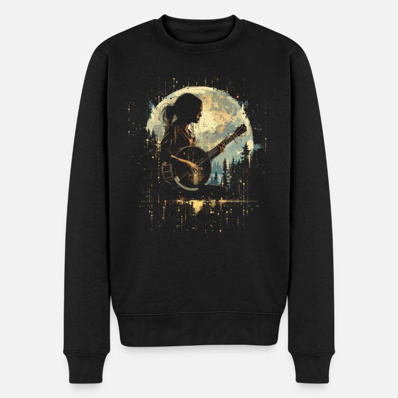 Dessin d’un joueur de banjo - Pull Premium bio Homme - noir