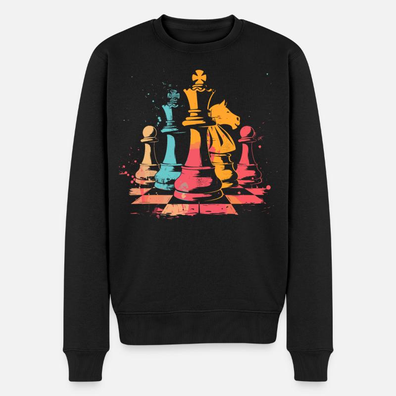 Schachfiguren Retrowave - Männer Premium Bio Pullover - Schwarz