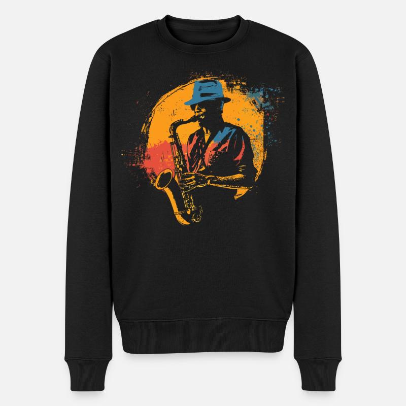 Saxophonist Grafik - Männer Premium Bio Pullover - Schwarz