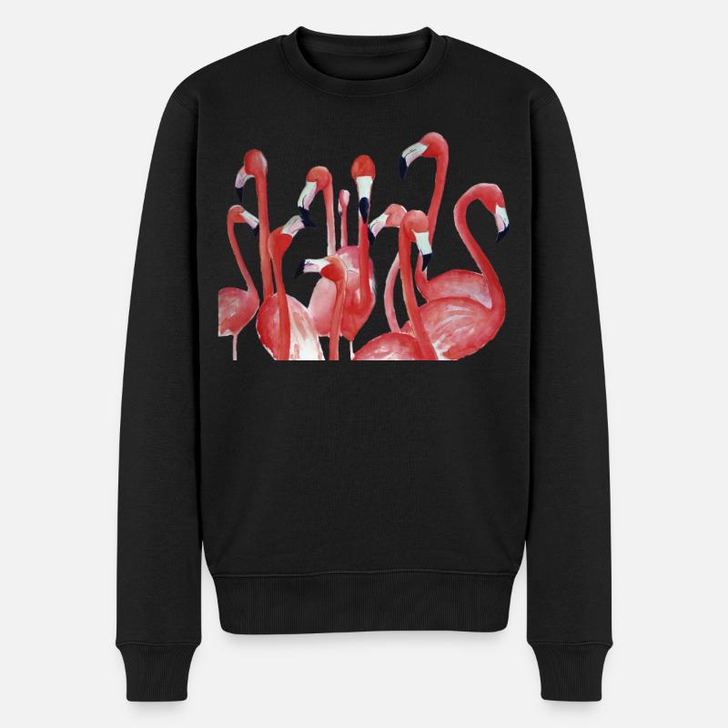Lebendiges Flamingo-Aquarell-Ensemble - Männer Premium Bio Pullover - Schwarz