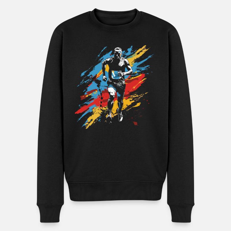 Marathon Junge Zeichnung - Männer Premium Bio Pullover - Schwarz