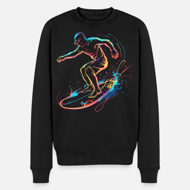 Surfing Boy Retrowave - Männer Premium Bio Pullover - Schwarz