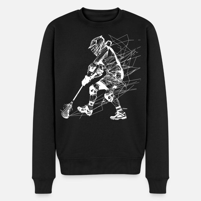 Lacrosse Spieler Line Art - Männer Premium Bio Pullover - Schwarz