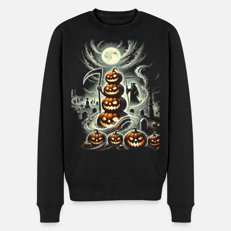 Gruseliger Halloween-Kürbisturm - Männer Premium Bio Pullover - Schwarz