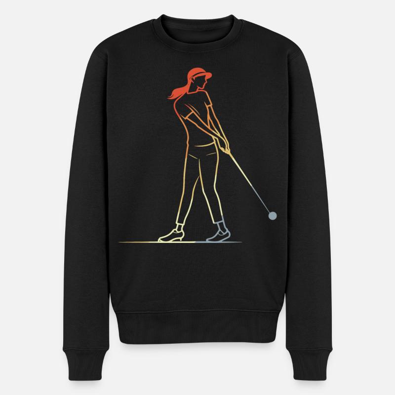 Weiblicher Golfspieler Line Art - Männer Premium Bio Pullover - Schwarz