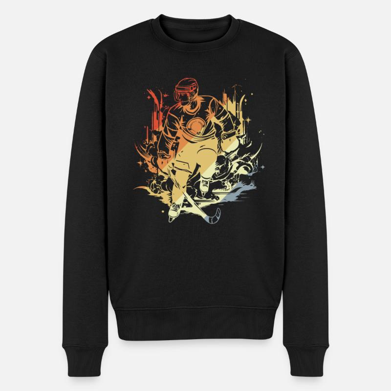 Eishockeyspieler Comic Stil - Männer Premium Bio Pullover - Schwarz