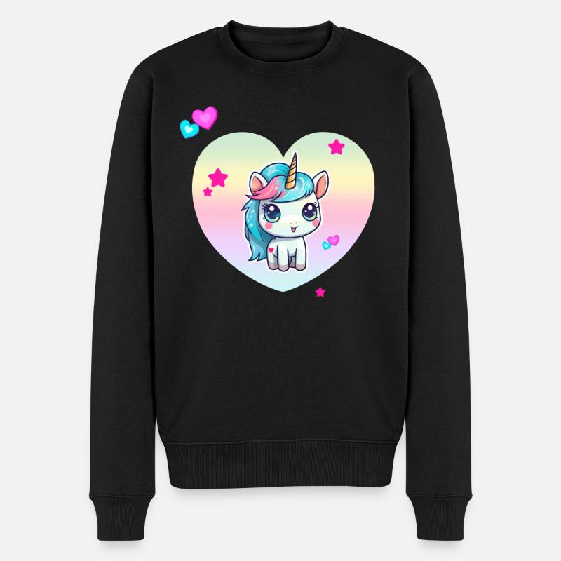 Niedliches Einhorn mit Pastellherz - Männer Premium Bio Pullover - Schwarz