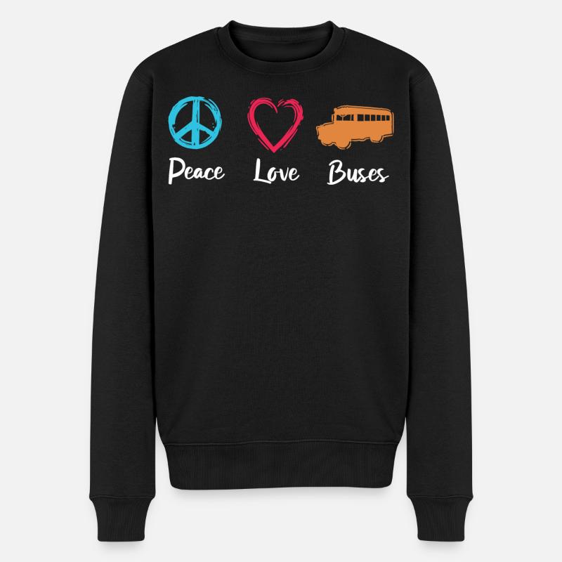 Peace Love Buses - Männer Premium Bio Pullover - Schwarz