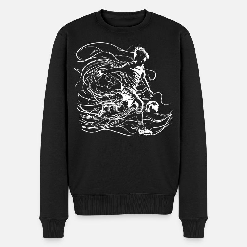 Fußball Junge Zeichnung - Männer Premium Bio Pullover - Schwarz