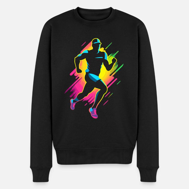 Marathon Läufer Comic Look - Männer Premium Bio Pullover - Schwarz