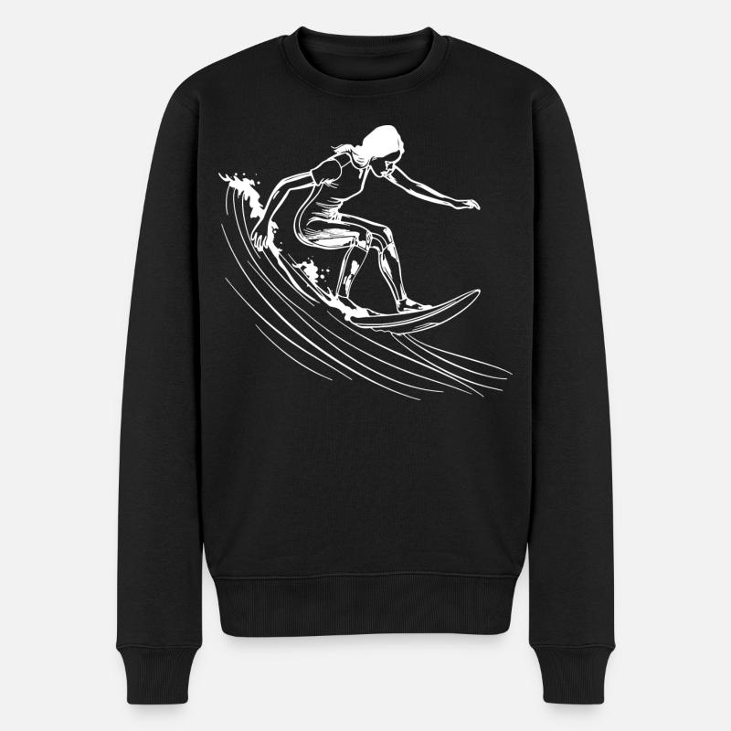 Surfen Mädchen - Männer Premium Bio Pullover - Schwarz
