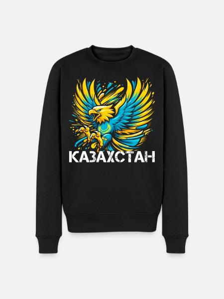 Kasachstan Adler Flagge Fahne kyrillisch Geschenk - Männer Premium Bio Pullover - Schwarz