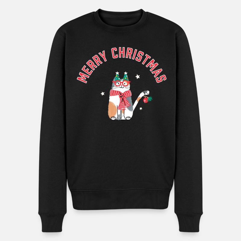 Katze Weihnachtszauber - Männer Premium Bio Pullover - Schwarz
