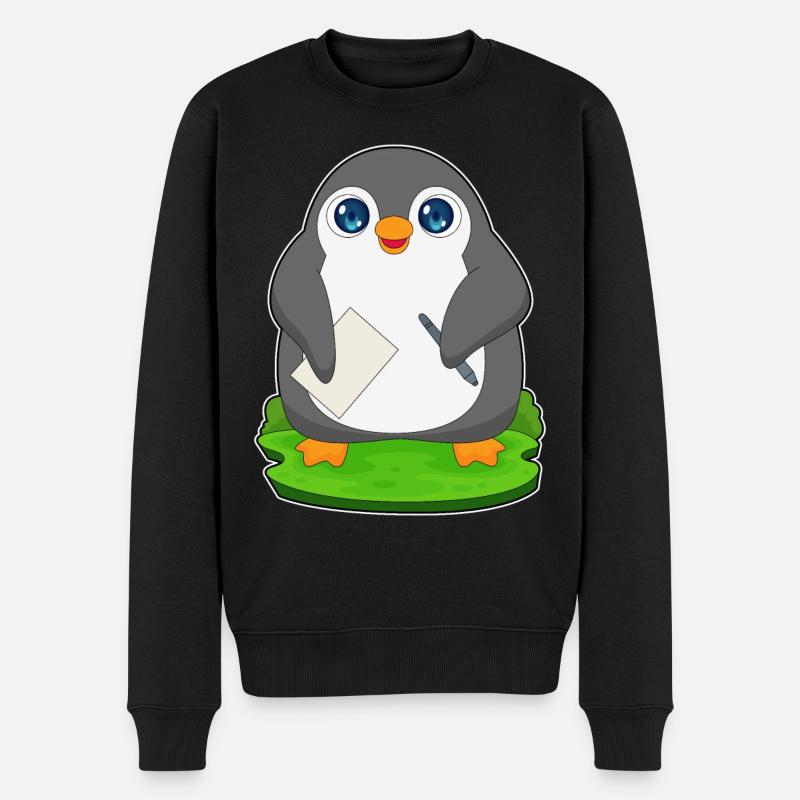 Pinguin Stift Papier - Männer Premium Bio Pullover - Schwarz