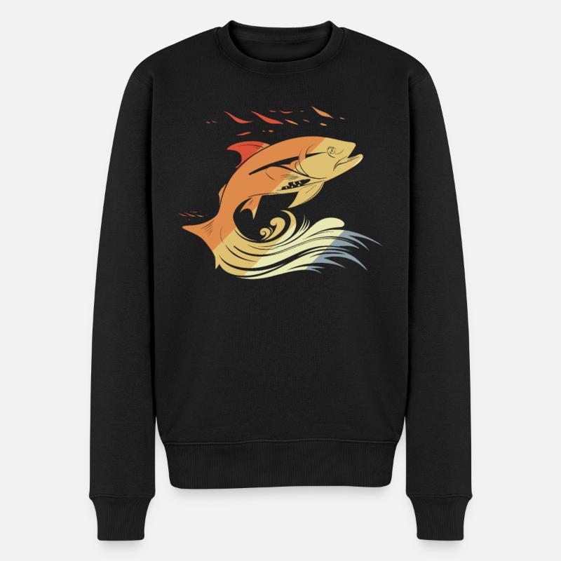Fisch Zeichnung Retro Stil - Männer Premium Bio Pullover - Schwarz