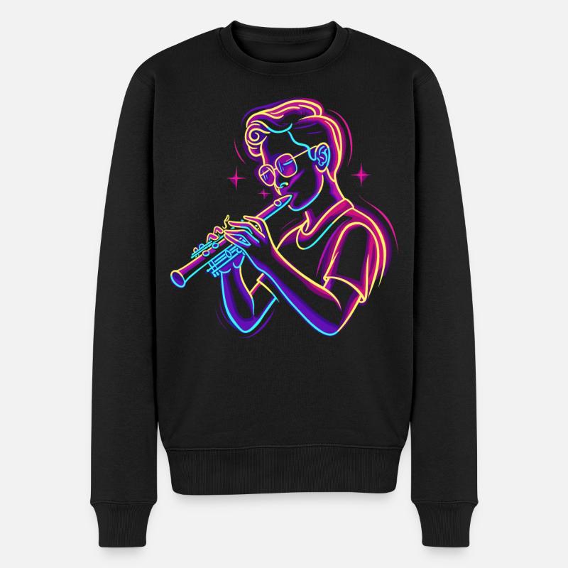 Flûte Garçon Graphique Synthwave - Pull Premium bio Homme - noir