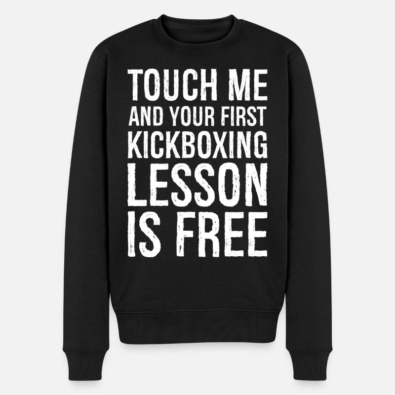 Berühre mich und deine erste Kickboxstunde ist kostenlos - Männer Premium Bio Pullover - Schwarz