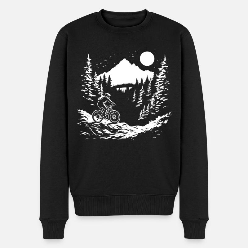 Mountainbiking Zeichnung - Männer Premium Bio Pullover - Schwarz