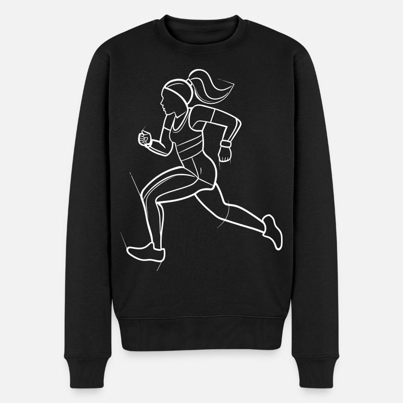 Läuferin Line Art - Männer Premium Bio Pullover - Schwarz