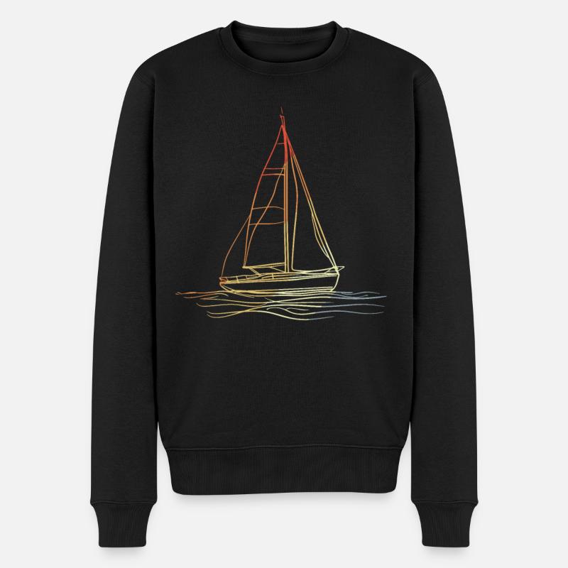 Voilier rétro dessin au trait - Pull Premium bio Homme - noir