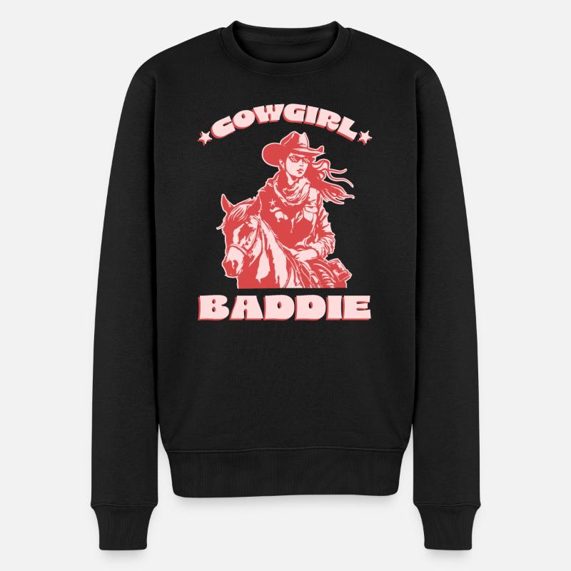 Western Baddie auf dem Pferd - Männer Premium Bio Pullover - Schwarz