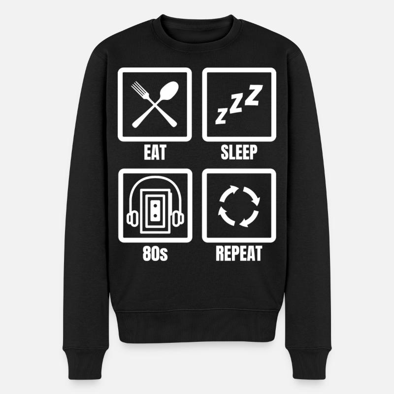 Eat Sleep 80s Repeat - Männer Premium Bio Pullover - Schwarz